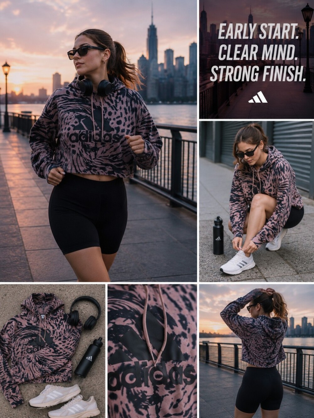 Adidas Cropped Hoodie 1X Pink Black Animal Print | Plus Size Athleisure
